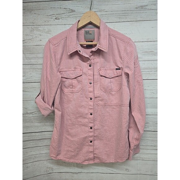 5.11 Tactical Shirt Women's M Red Tweed Snap Button Up Roll Tab Long Sleeve - Picture 1 of 13